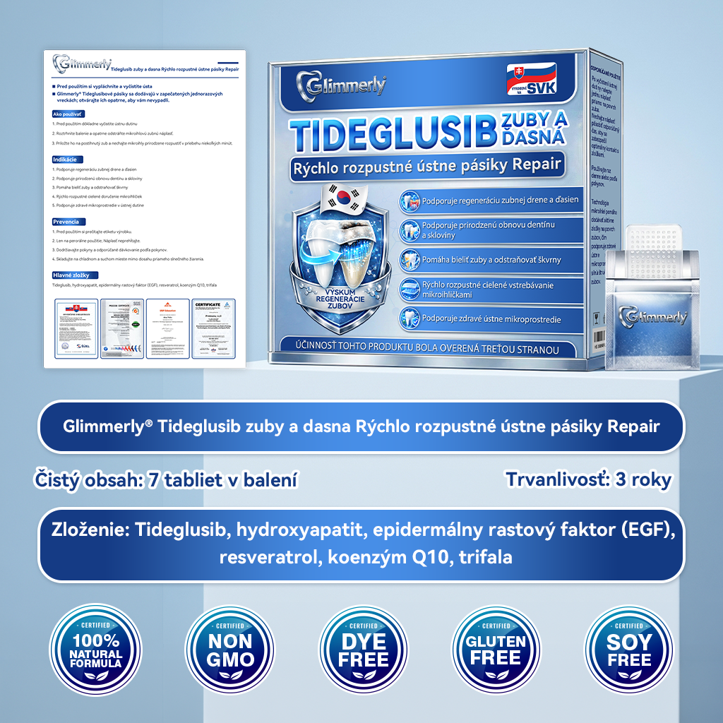 🦷 Glimmerly® TIDEGLUSIB ZUBY A ĎASNÁ Rýchlo rozpustné ústne pásiky Repair | (🦷 Obnova skloviny a dentínu • Posilnenie ďasien • Odstránenie zubného kameňa a zápachu • Zastavenie citlivosti zubov) 3.0